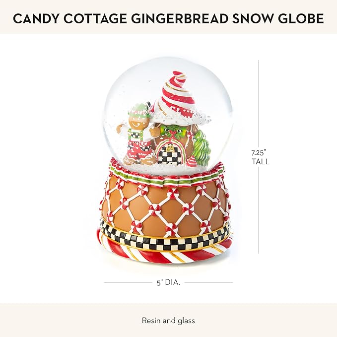 MACKENZIE-CHILDS Snow Globe, Christmas Decoration for Living Room, Holiday Decor, Candy Cottage