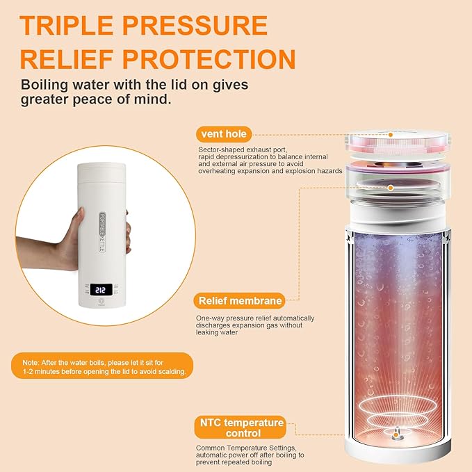 Travel Tea Kettle（110V）, Portable Electric Kettle, 316 Stainless Steel Premium Liner, 4-speed Temperature Adjustment with Auto Shut-off and Boil-Off Protection,White.