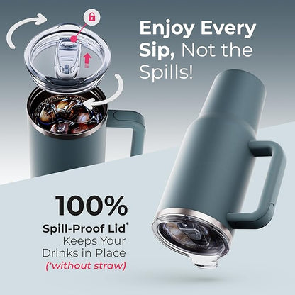 40 oz Tumbler With Handle and Straw Made of Stainless Steel - Double Wall Vacuum Insulated Tumbler With Lid - Sweat Proof Easy Grip, BPA-Free, Dishwasher Safe Tumbler (Charcoal)