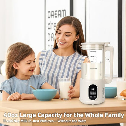 8 in1 Automatic Nut Milk Maker, 40oz Soybean Milk Machine, Homemade Almond, Oat, Soy, Plant-Based Milk and Non Dairy Beverages, 12 Hours Timer/Room Temp/Auto-Clean/Keep Warm/Boil/Low-Noise