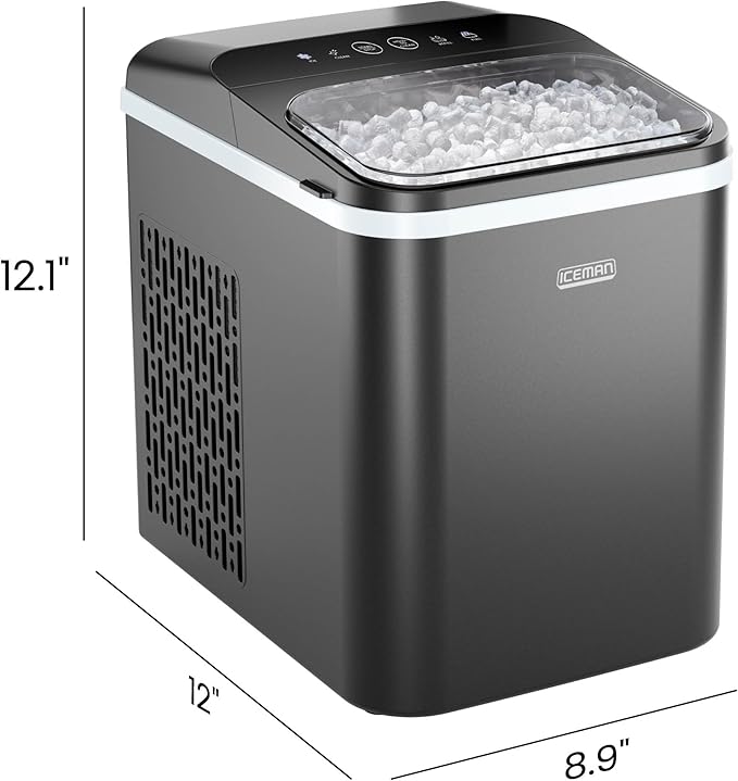 Iceman Compact Pebble Ice Machine, Countertop Nugget Ice Maker Produces Chewable Pellet Ice in 8 Minutes, Makes 26lbs/Day, One-Touch Cleaning Function with Ice Scoop/Basket Included – Black