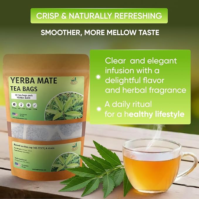 Yerba Mate Tea - Green Cut & Sifted - Unsmoked Energy Boost - 50 Tea Bags - Packed with Nutrients - Your Perfect Coffee Replacement