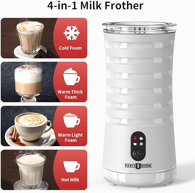 Milk Frother, 4-in-1 Milk Steamer and Frother, Hot & Cold Foam Milk Warmer with Temperature Control, Auto Shut-Off Frothers for Coffee, Latte, Cappuccino, Macchiato