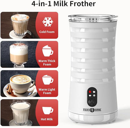 Milk Frother, 4-in-1 Milk Steamer and Frother, Hot & Cold Foam Milk Warmer with Temperature Control, Auto Shut-Off Frothers for Coffee, Latte, Cappuccino, Macchiato