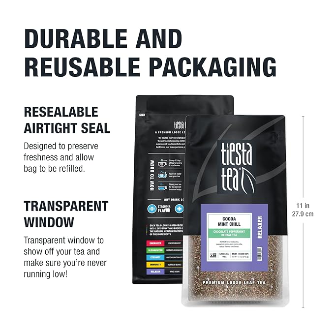 Tiesta Tea - Cocoa Mint Chill Loose Leaf Tea, Chocolate Peppermint Herbal Rooibos Blend, Non-Caffeinated, Hot or Iced, Makes Up to 200 Cups, Resealable Bulk Pouch, 12 Ounce