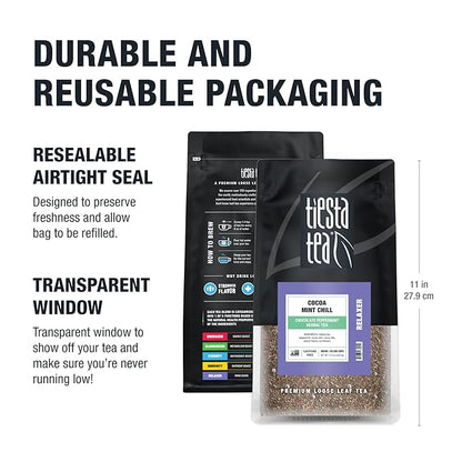 Tiesta Tea - Cocoa Mint Chill Loose Leaf Tea, Chocolate Peppermint Herbal Rooibos Blend, Non-Caffeinated, Hot or Iced, Makes Up to 200 Cups, Resealable Bulk Pouch, 12 Ounce