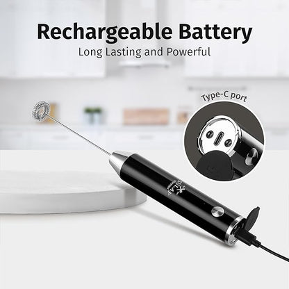 Zulay Kitchen Lux Milk Frother Rechargeable Handheld - Powerful 2-Speed Motor, Fully Waterproof, 2000mAh Battery - Drink Mixer For Latte, Cappuccino, Matcha, Protein Powder - Black