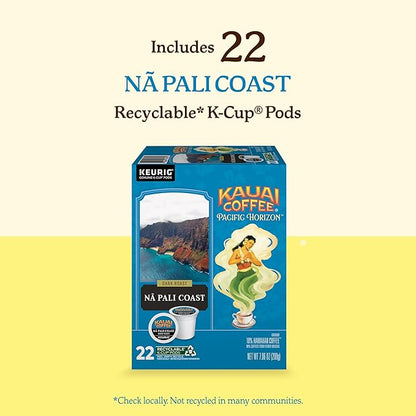 Kauai Coffee K-Cup Pods for Keurig Brewers – Arabica Coffee, 10% Hawaiian – Dark Roast, Nutty with Sweet Chocolate Overtones – Na Pali Coast, 1 Pack of 22 Single Serve K-Cups