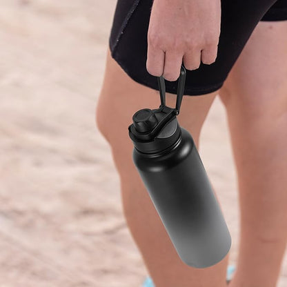 HASLE OUTFITTERS 40oz Stainless Steel Water Bottle, Vacuum Insulated Double Walled Leak Proof Sports Water Bottle with 2 Lids (Straw and Spout Lid) Thermo Mug Keep Cold and Hot(Black Gray Gradient,1)