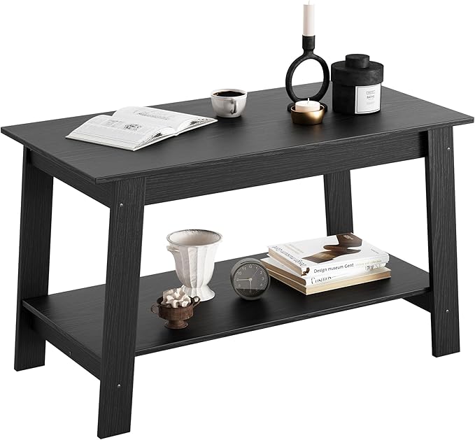 31.5 Inch Coffee Table with 2-Tier Storage – Modern Industrial Farmhouse Coffee Table for Living Room, Compact Durable MDF & Particle Board, Easy Assembly, Black Center Table for Living Room or Office
