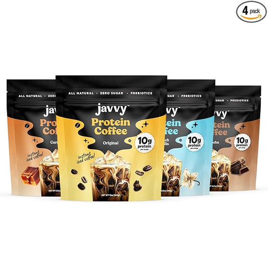 Protein Iced Coffee - Premium Whey Protein & Instant Iced Coffees - 100% Natural Cold Brew - Zero Artificial Flavors & Sweeteners, 80 mg Caffeine Per Serving, No Added Sugar, 20 Servings - 4 Pack