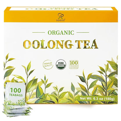 Soeos Organic Oolong Tea, 100 Tea Bags, USDA Certify, Low Caffeine, 6.3 oz (180 g)