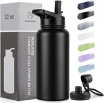 Load image into Gallery viewer, DOMICARE 32 oz Insulated Water Bottle, Vacuum Insulated Stainless Steel Sports Water Bottle with Straw Lid &amp; Spout Lid, Leakproof, Reusable - Travel, Camping, Bike, Black
