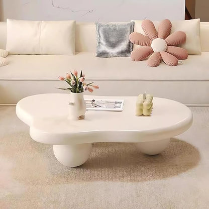 Cute Cloud Coffee Table, Modern Coffee Tables for Living Room, Easy Assembly, Round Edge Irregular Tea Table End Table, Funky Contemporary Low Coffee Table for Bedroom,White Cloud a,L41