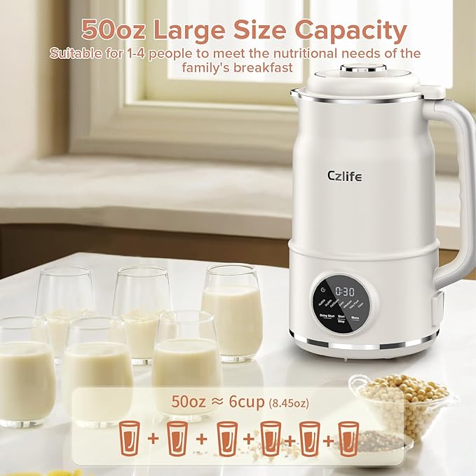 N7 Nut Milk Maker, 50oz (1.5L) Automatic Soy Milk Maker Machine for Homemade Oat Milk, Nutmilk, Juice, Milkshake, Baby Food, Grains, Almonds Milk Maker with Delay Start/Keep Warm/Clean