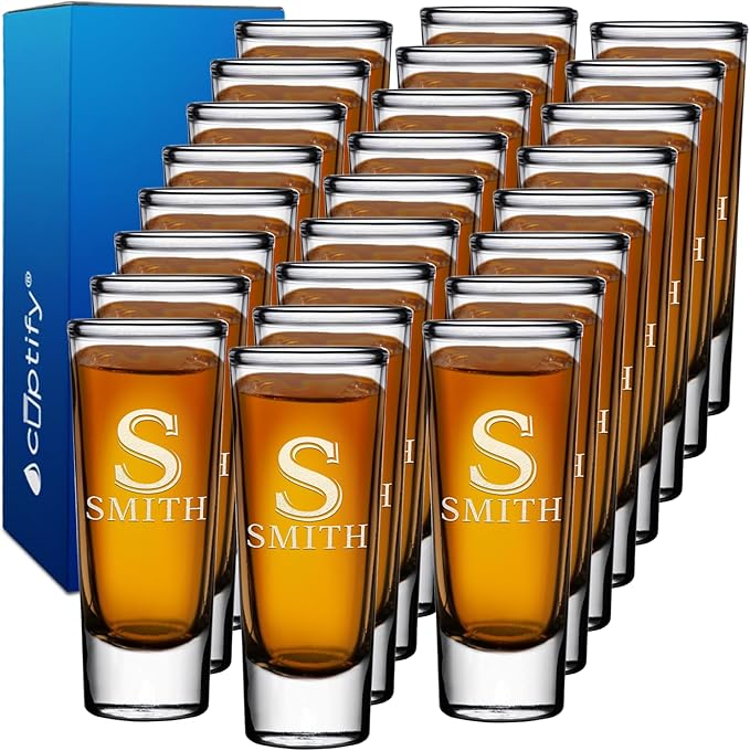 Personalized Shot Glasses Set of 25 Custom 2 oz Cordial Shot Glass Initial and Name for Gifts, Weddings, Birthdays, Party, Event, Decorations