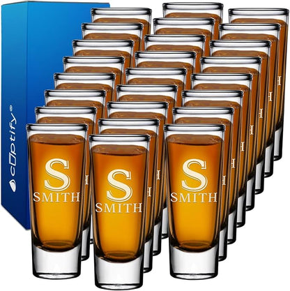 Personalized Shot Glasses Set of 25 Custom 2 oz Cordial Shot Glass Initial and Name for Gifts, Weddings, Birthdays, Party, Event, Decorations