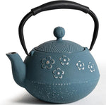 Load image into Gallery viewer, Cast iron Teapot, Tea Kettle for Stovetop Safe with Stainless Steel Infuser, Japanese Hand-made Plum Blossom Design Tea Pot Coated with Enameled Interior for 28oz, 800ml Blue