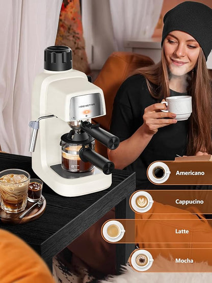 3.5Bar Espresso Machine with Milk Frother, 800W Compact Espresso and Cappuccino Machine with Preheating Function, 4 Cup Espresso Maker for Cappuccino or Latte, Gift for Coffee Lover