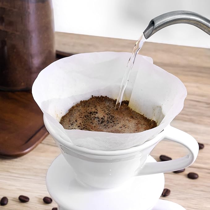 Pour Over Coffee Dripper - Ceramic Slow Brewing Accessories for Home, Cafe, Restaurants - Easy Manual Brew Maker Gift - Strong Flavor Brewer - V02 Paper Cone Filters - Brown, 2 Cup size