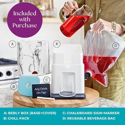 Bebly Box Drink Dispenser and Wine Dispenser | Walnut Design | Insulated - No Sweating - No Watered Down Drinks - Simple - Stylish - Mess Free Beverage Dispenser | Includes Freezable, Reusable 3L Bag