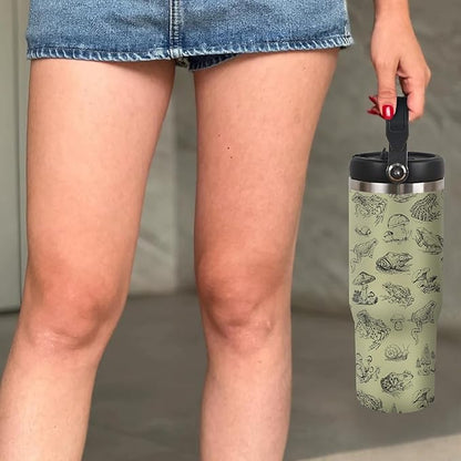 30oz Frog Tumbler with Handle and Straw, Stainless Steel Insulated Frog Cup with Top Handle and Lid, Frog Coofee Mug Gifts for Women Men