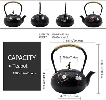 Cast Iron Kettle Teapot, Japanese Style Tetsubin, Cast Iron Tea Kettle with Stainless Steel Infuser for Loose Tea, Internal Enamel Iron Tea Pots for Stovetop Safe(40.2oz/1200ml)