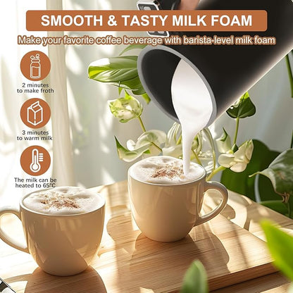 Milk Frother, 4 in 1 Milk Electric Milk Steamer, 500W 11.8oz/350ml Automatic Warm and Cold Foam Maker for Coffee,Latte, Cappuccino, Macchiato, Hot Chocolate, Silent Operation, Black