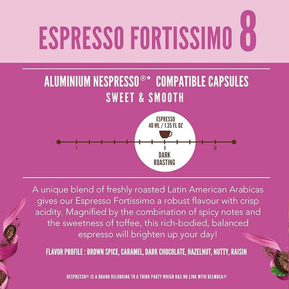 Belmio Fortissimo Espresso Coffee Pods - Dark Roast - Rich & Robust - Compatible with Original Nespresso Machines - 10 Count (Pack of 10)