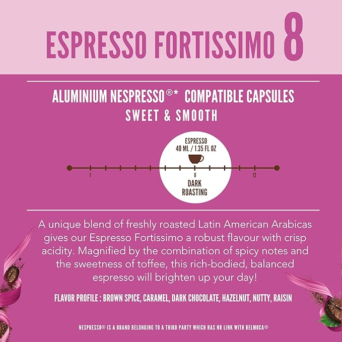 Belmio Fortissimo Espresso Coffee Pods - Dark Roast - Rich & Robust - Compatible with Original Nespresso Machines - 10 Count (Pack of 10)