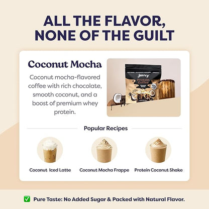 Coconut Mocha Protein Iced Coffee - Premium Whey Protein & Instant Iced Coffees - 100% Natural Cold Brew Coffee - Zero Artificial Flavors & Sweeteners, 80 mg Caffeine, 0g of Sugar, 20 Servings