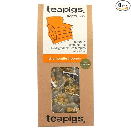 teapigs Chamomile Flowers Tea, 15 Count (Pack of 6)