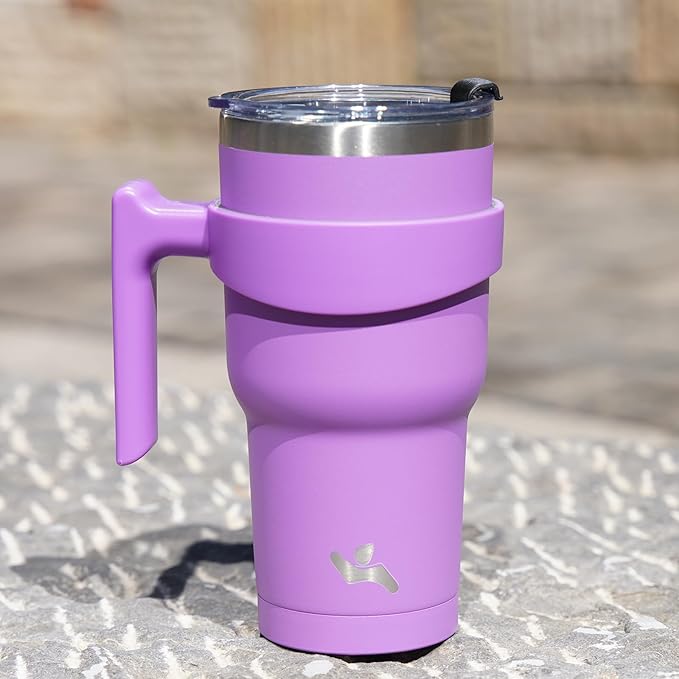 40 oz Tumbler with Handle and 2 Straw 2 Lid, Insulated Water Bottle Stainless Steel Vacuum Cup Reusable Travel Mug,Lavender