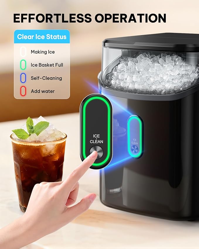 Silonn Nugget Ice Maker Countertop, Pebble Ice Makers with Crushed Soft Chewable Ice, 33lbs Per Day with Scoop, Pellet Portable Ice Machines with Auto-Cleaning for Home, Kitchen, Office, Black