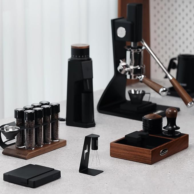 MHW-3BOMBER WDT Tool Espresso Distribution Tool with Magnetic Stand for Barista, Adjustable Range Coffee Needle Stirrer, 304 Stainless Steel 8 Needles 0.4mm with 6 Extra Needles, Black, T6126-OS