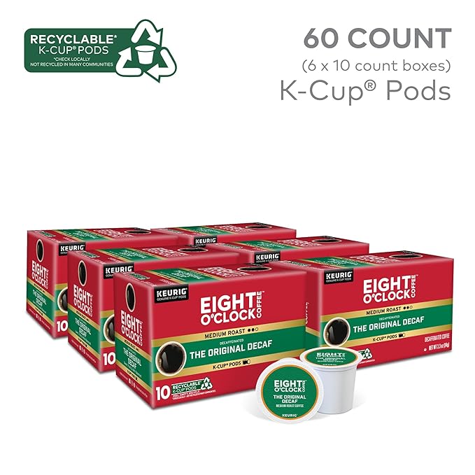 Eight O'Clock Coffee Original Decaf, Keurig Single Serve K-Cup Pods, 60 Count (6 packs of 10)