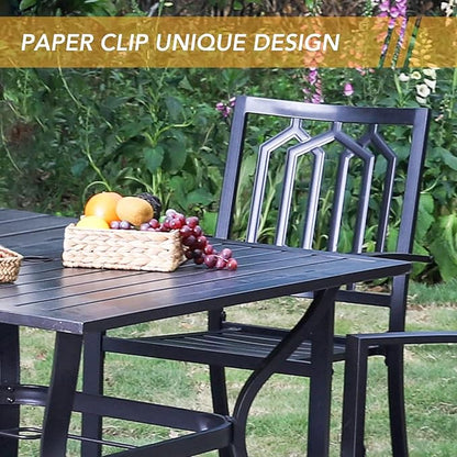 PHI VILLA Set of 2 Stackable Wrought Iron Patio Dining Chairs, Portable Black Outdoor Bistro Deck Metal Chairs, Support 300 lbs, Ideal for Garden, Backyard, Lawn