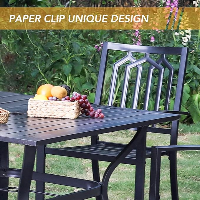 PHI VILLA Set of 2 Stackable Wrought Iron Patio Dining Chairs, Portable Black Outdoor Bistro Deck Metal Chairs, Support 300 lbs, Ideal for Garden, Backyard, Lawn