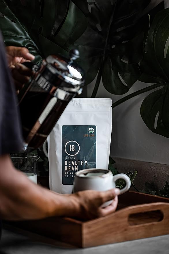 Healthy Bean Organic Ground Coffee Thrive Morning Blend - Low Acid Coffee Grounds for Sensitive Stomach - Medium Roast Blend, USDA Organic, High Antioxidants, Smooth and Rich Flavor, 11oz