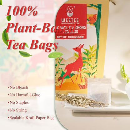 WT WEETEE Lapsang Souchong Tea Bags, 100 Count Smoky Black Tea, Natural Caffeine & Antioxidant, Classic Specialty Chinese Tea, Resealable Kraft Bag | Brew Hot or Iced
