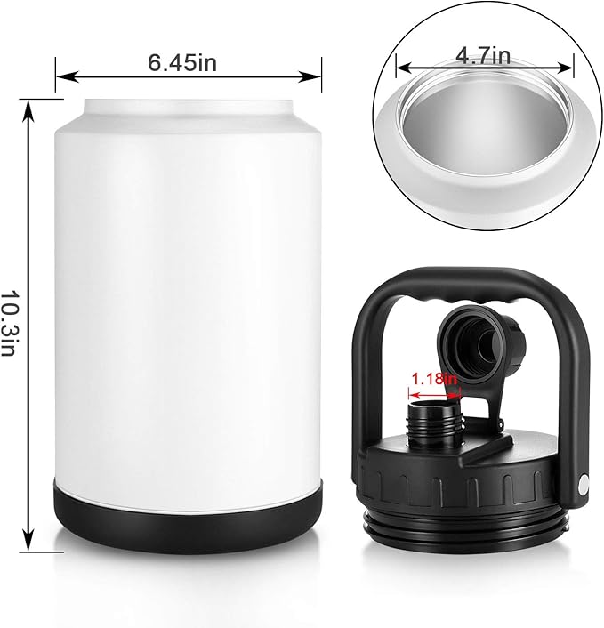 Sursip One Gallon Insulated Water Jug wtih Straw,128 Oz Large Sports Water Bottle Stainless Steel Thermos Hot & Cold Drinks for Travel, Hiking, Camping 1 Gallon Jug (Black)