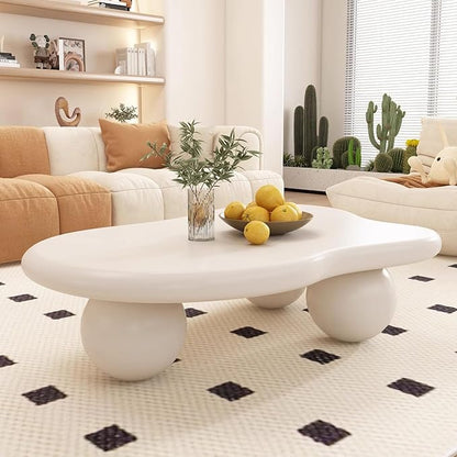 Cloud Coffee Table for Living Room with Round Corners Modern Style Center Table with 3 Ball-Shaped Legs Wood Tea Table for Small Space Apartment Easy Assembly (White W40 * D28 * H12inch)