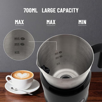 Electric Milk Frother Has Hot and Cold Functions 700-ml Split Stainless Steel Automatic Milk Frother and Steamer with Transparent Lid, Anti-Dry,Dishwasher-Safe