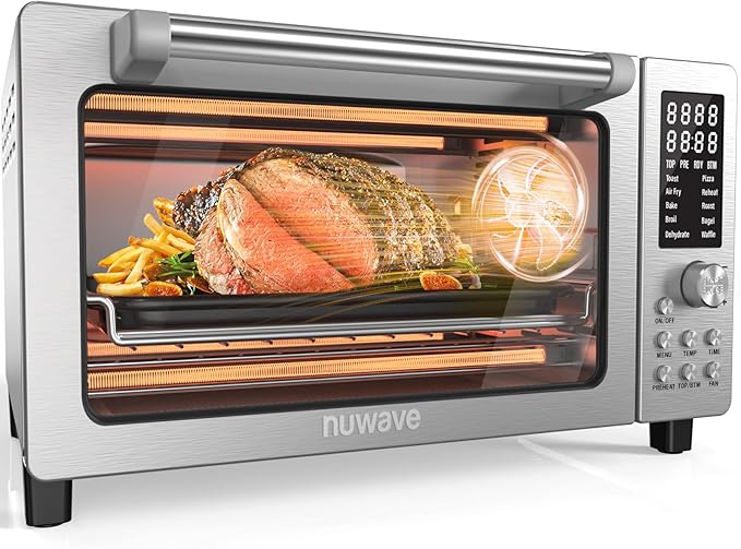 Nuwave Bravo Pro Smart 21QT Toaster Oven Air Fryer Combo, Convection Oven Countertop, 10 functions all in 1, with even & quick crisp technology, 50-450°F, 1800W, Stainless Steel