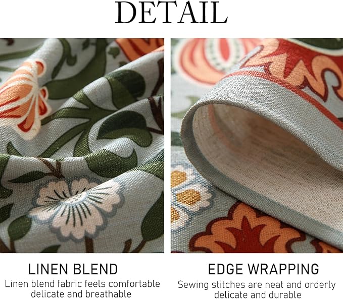 Designer Bohemian Linen Green Long Tablecloth Rectangle,Floral Indoor Table Cloth,Stain Resistant Decor Tablecloths for Dining Thanksgiving Kitchen Party Christmas,63"*94"-Naples