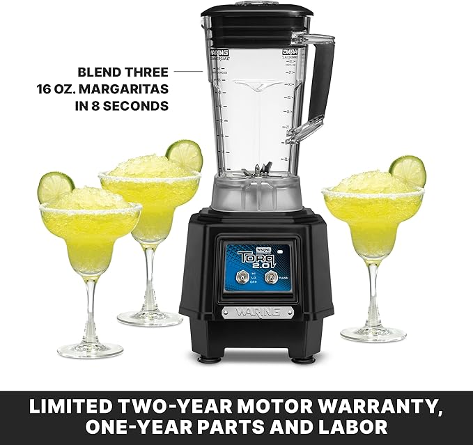Waring Commercial TBB145P6 TORQ 2 Horsepower Blender, 2 speed Toggle Switch Controls, with 64 oz. BPA Free Container, 120V, 5-15 Phase Plug, Black
