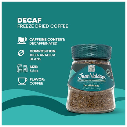 Juan Valdez Decaffeinated Freeze Dried Coffee 3.5 OZ - 100% Colombian Coffee (Pack of 3)