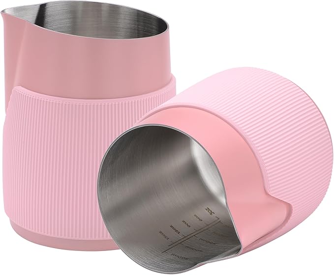 Normcore Handleless Milk Frothing Jug, Milk Pitcher 20.3 oz, Milk Frother Steamer Cup Stainless Steel Espresso Cup, Round Spout, Pink, 600 ml