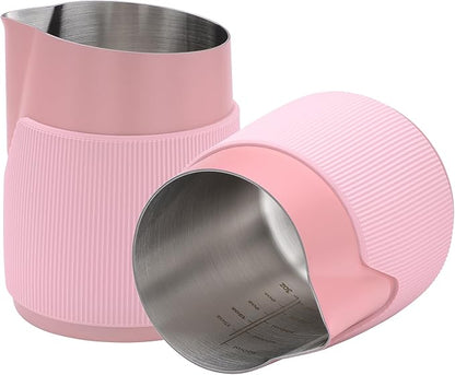 Normcore Handleless Milk Frothing Jug, Milk Pitcher 20.3 oz, Milk Frother Steamer Cup Stainless Steel Espresso Cup, Round Spout, Pink, 600 ml