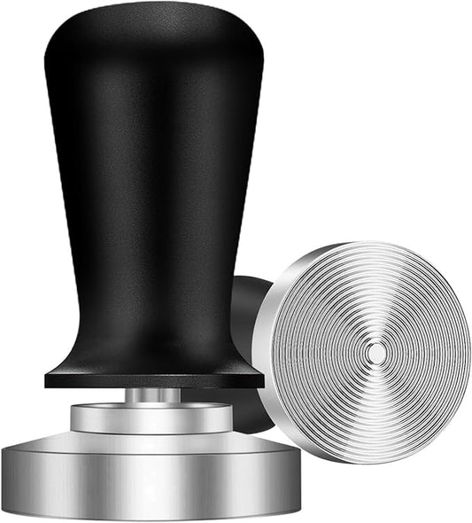 Espresso Tamper,Stainless Steel Ripple Base Coffee Tamper,Espresso Accessories,Calibrated Loaded Espresso Tamper,Ergonomic Handle Espresso Tamper,Fits Most Portafilters,Espresso Tamper (Black, 53mm)